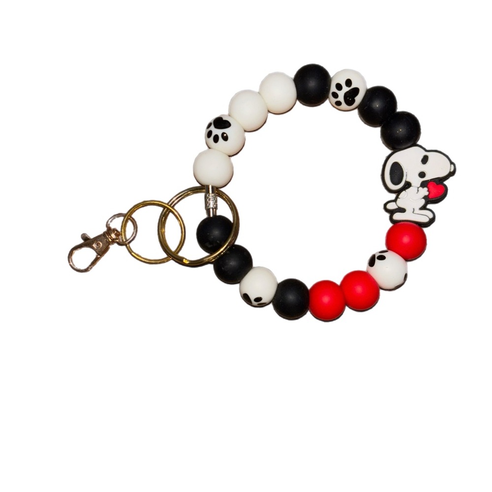 Wristlet Keychain Snoopy Beaded Keychain Bracelet - Picture 2 of 5